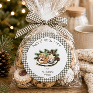 Pegatina Redonda Galletas Navideñas Rústicas Horneadas con Amor