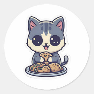 Pegatina Redonda Galletas para comer gato Clásico de camiseta