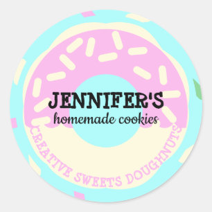 Pegatina Redonda Galletas Pastelería niños donut Azul turquesa Rosa