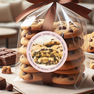 Pegatina Redonda Galletas Personalizadas de Panadería Rosadas