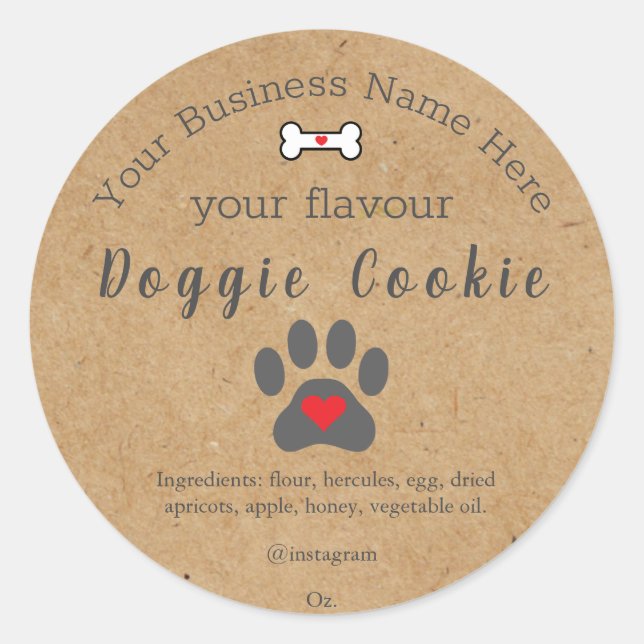 Pegatina Redonda Galletas personalizadas de pata de perro rústico (Anverso)
