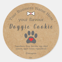Pegatina Redonda Galletas personalizadas de pata de perro rústico