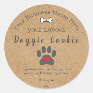 Pegatina Redonda Galletas personalizadas de pata de perro rústico