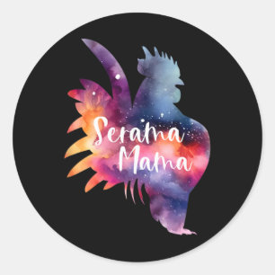 Pegatina Redonda Gallina americana Serama Mama Show Pollo Gallo Peq