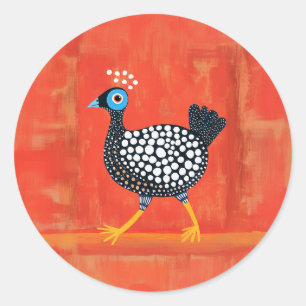 Pegatina Redonda Gallina de Guinea Manchada Caprichosa