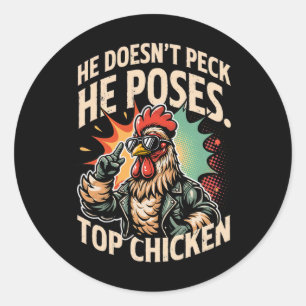 Pegatina Redonda Gallina Superior Payaso Gallo Amante Granjero No P