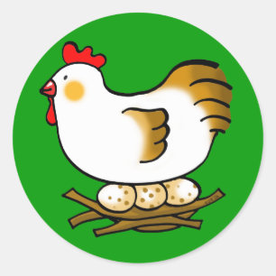 Pegatina Redonda gallina y huevos bonitos