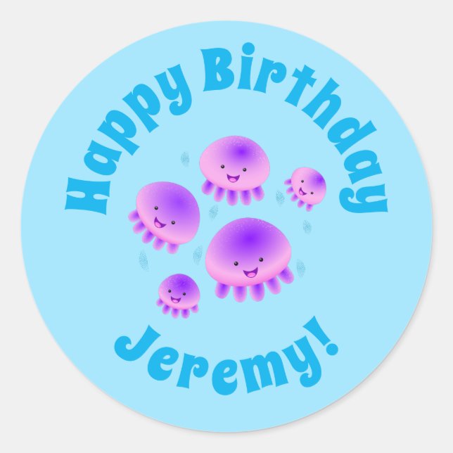 Pegatina Redonda Gallito rosa morado kawaii personalizado