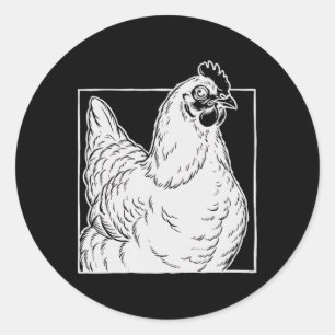 Pegatina Redonda Gallo Australorp Negro - Arte de Granja Vintage