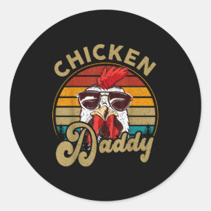 Pegatina Redonda Gallo de Camiseta de Pollo Papá Vintage Granjero D