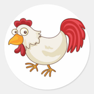 Pegatina Redonda Gallo de dibujos animados gallina blanca