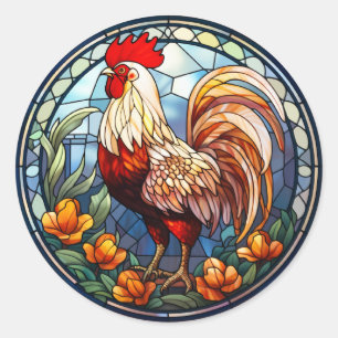 Pegatina Redonda Gallo de gallinas de vidrio con manchas dulces