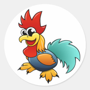 Pegatina Redonda Gallo del dibujo animado