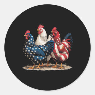 Pegatina Redonda Gallo divertido de la bandera americana Día de la 