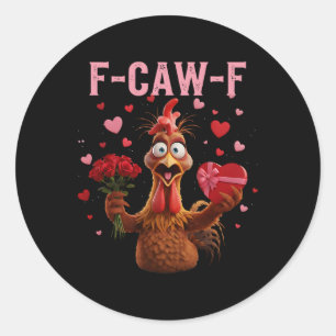 Pegatina Redonda Gallo Divertido F-caw-f Día de San Valentín Pollo