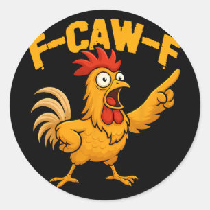Pegatina Redonda Gallo divertido humor de pollo divertido Fcawf cit