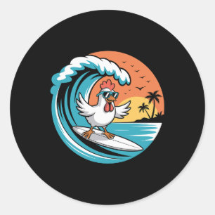 Pegatina Redonda Gallo Divertido Tabla de Surf Playa Verano Surf Ro