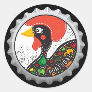 Pegatina Redonda Gallo famoso de Portugal Nr 02