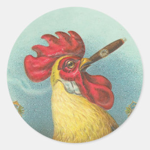 Pegatina Redonda Gallo que fuma