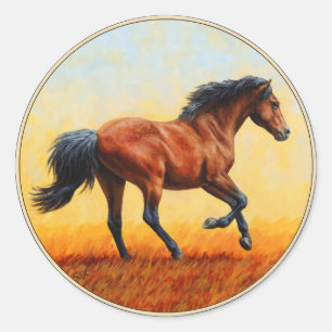 Pegatina Redonda Gallopaje de Caballos de la Bahía