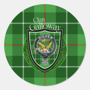 Pegatina Redonda Galloway Clan Escocesa Tartán y Escudo