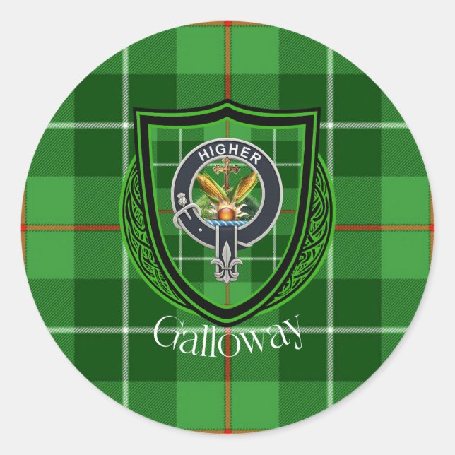 Pegatina Redonda Galloway Scottish Clan Tartan & Crest (Anverso)