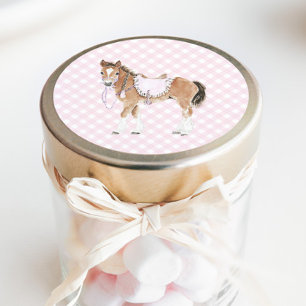 Pegatina Redonda Galopa Chicas Cumpleaños Caballo Rosa