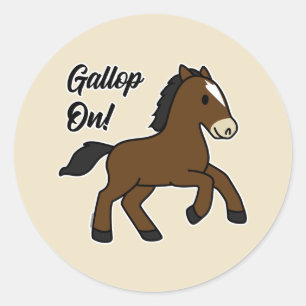 Pegatina Redonda ¡Galope Adelante! Diseño de caballo Kawaii adorabl