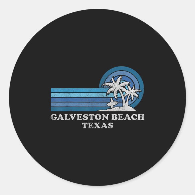 Pegatina Redonda Galveston Beach Texas Family Summer Vacation Vinta (Anverso)