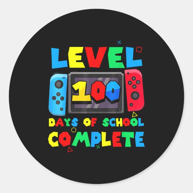 Pegatina Redonda Game Controller Level 100 Days Of School Complete  (Anverso)
