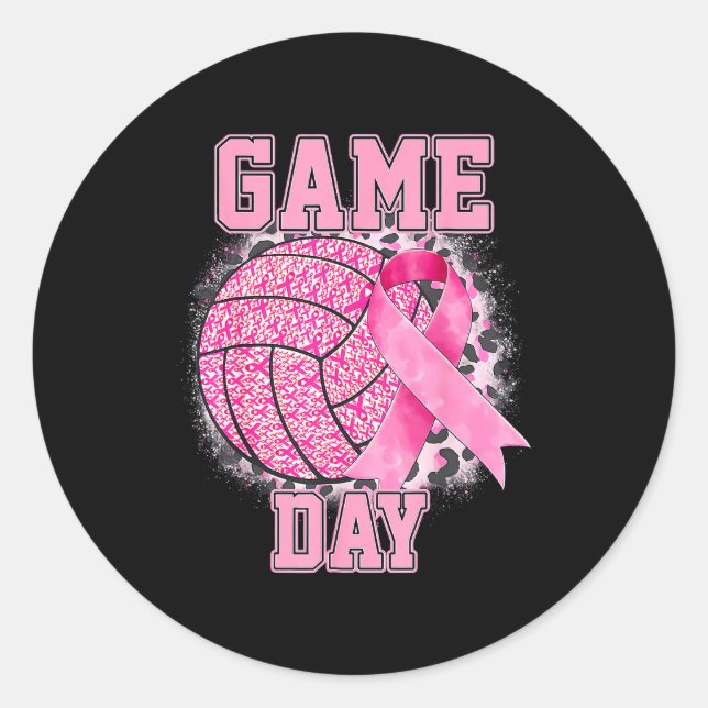 Pegatina Redonda Game Day Volleyball Breast Cancer Awareness Nk Rib (Anverso)
