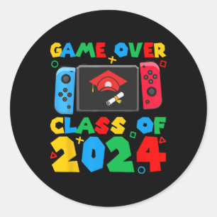 Pegatina Redonda Game Over Cl De Estudiantes Jugadores De Videojueg