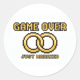 Pegatina Redonda Game Over Married Funny Sticker