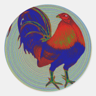 Pegatina Redonda Gamecock: Rooster impresionista