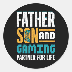 Pegatina Redonda Gamer Bond – Padre e hijo juegan juntos
