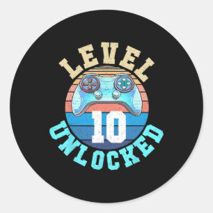 Pegatina Redonda Gamer Boy Level 10 Videojuego desbloqueado 10 º na