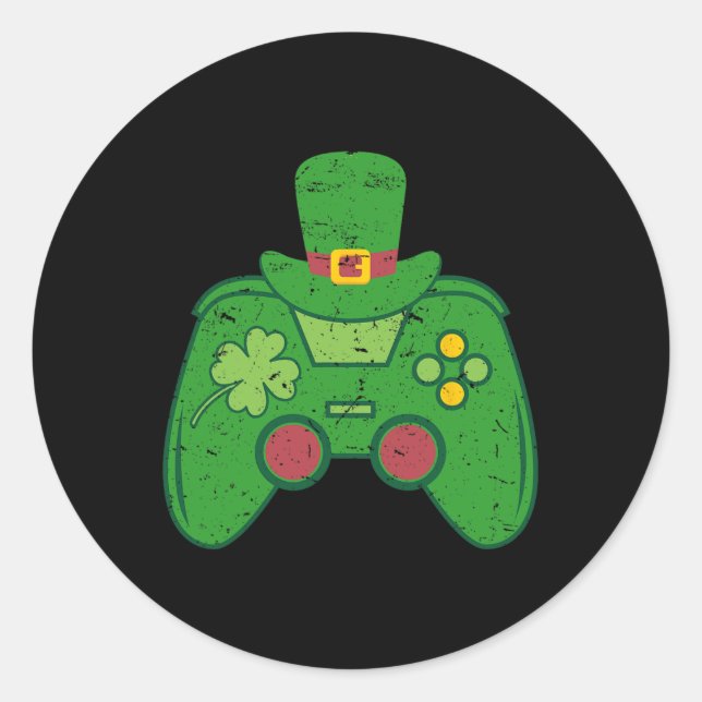 Pegatina Redonda Gamer Boys Video Game Controller St Patricks Day (Anverso)