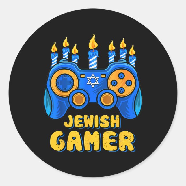Pegatina Redonda Gamer Chanukah Boy Ki (Anverso)