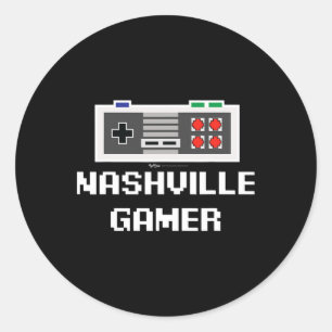 Pegatina Redonda Gamer de Nashville Ciudad de 8 bits