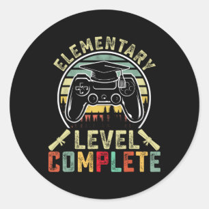 Pegatina Redonda Gamer de nivel elemental graduado elemental comple