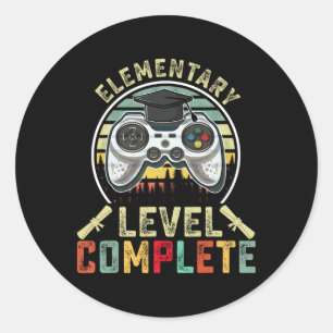 Pegatina Redonda Gamer de nivel elemental graduado elemental comple