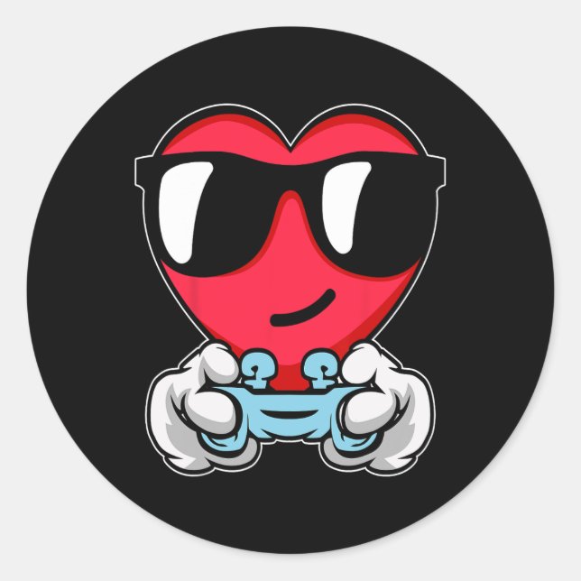 Pegatina Redonda Gamer Día de San Valentín Cute Video-game Controll (Anverso)