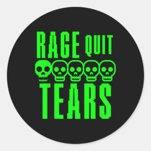 Pegatina Redonda Gamer divertido sarcasmo de juego Rage Quit lágrim