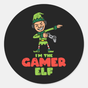 Pegatina Redonda Gamer Elf Dab Navidades Familia Niños Niños Hombre