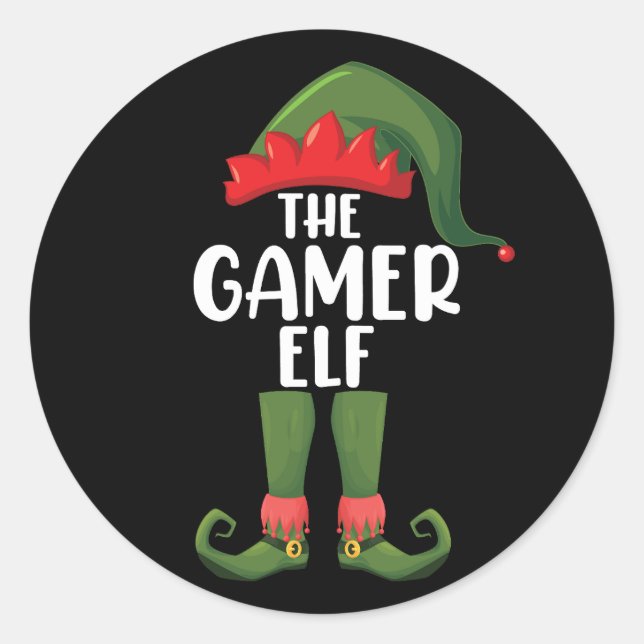 Pegatina Redonda Gamer Elf Navidades familiares coincidentes Gamer (Anverso)