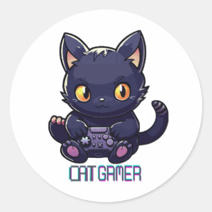 Pegatina Redonda Gamer gato