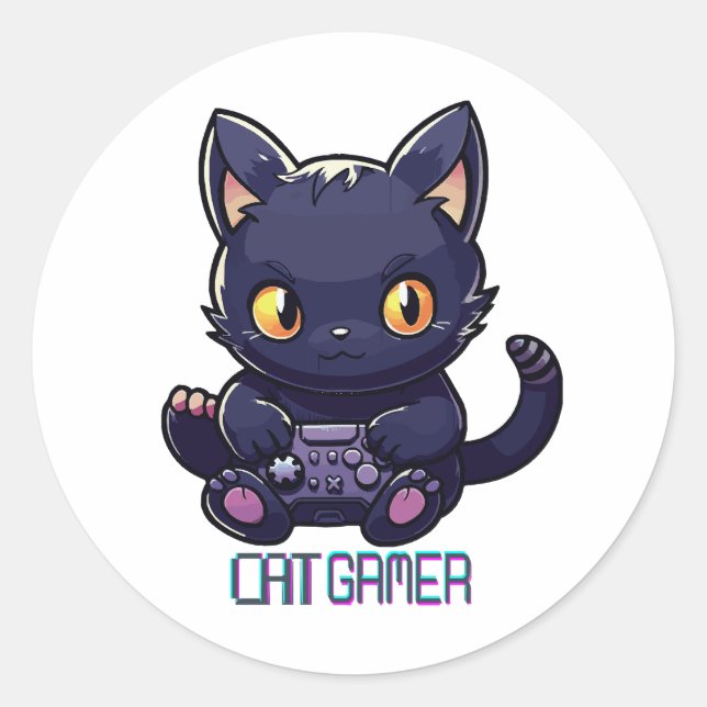 Pegatina Redonda Gamer gato (Anverso)