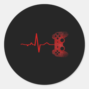 Pegatina Redonda Gamer Heartbeat Videojuegos Jugar a los adolescent