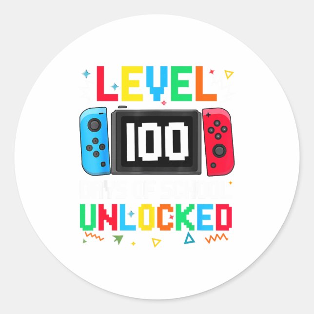 Pegatina Redonda Gamer Level Unlocked 100 Days Of School Student Bo (Anverso)