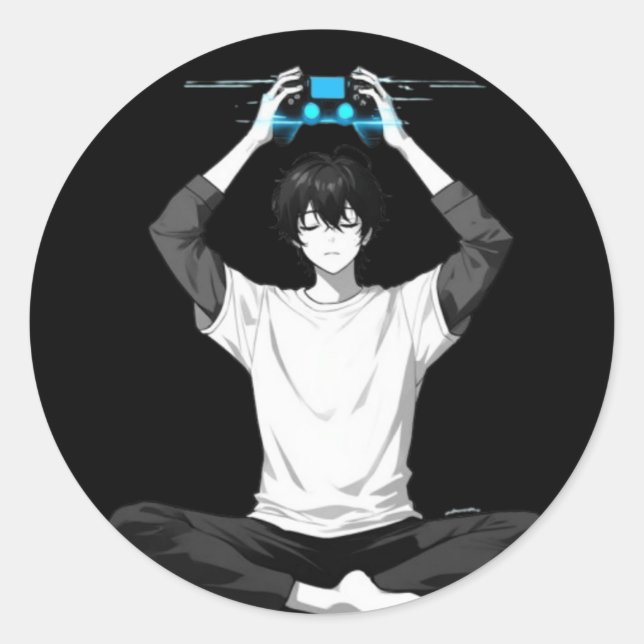 Pegatina Redonda Gamer Meditation Mind Loading (Anverso)